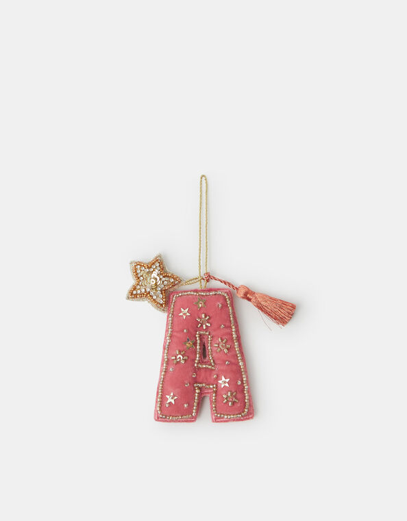 Beaded Initial Velvet Christmas Tree Decoration, Pink (PINK), large