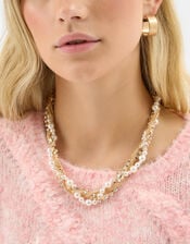 Twisted Diamanté Pearl Collar Necklace, , large