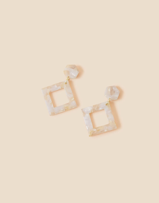 Marbled Resin Square Drop Earrings, , large