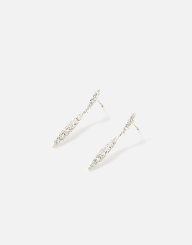 Sterling Silver Pave Droplet Earrings, , large