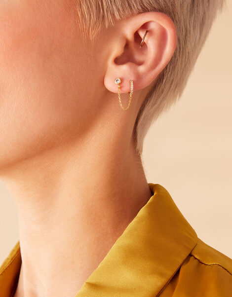 Gold-Plated Irregular Sparkle Stud and Hoop Set of Three, , large