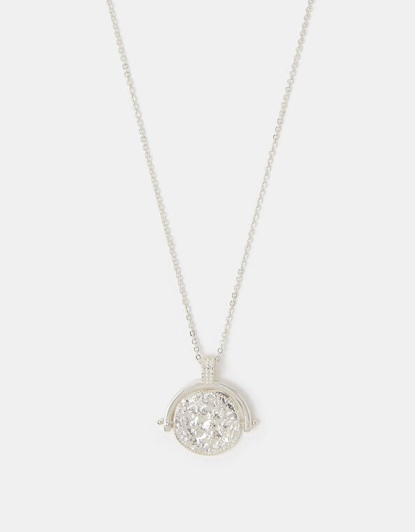 Sterling Silver-Plated Coin Spinner Pendant Necklace, , large
