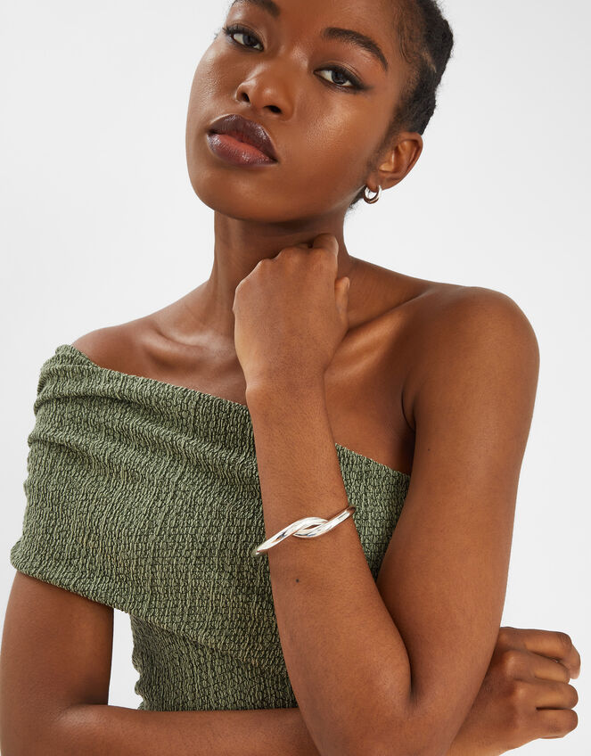 Twist Knot Hinge Bangle Silver, , large