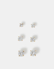 3-Pack 14ct Gold-Plated Crystal Stud Earrings, , large