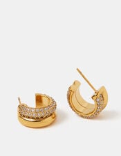 Stainless Steel Pav&eacute; Double Hoop Earrings, , large