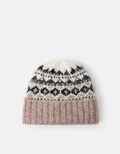 Embellished Fair Isle Beanie Hat, , large