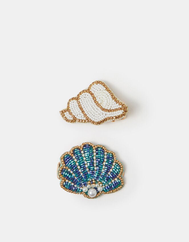 2-Pack Beaded Shell Hair Clips , , large