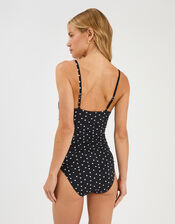 Polka Dot Ruched Swimsuit, Black (BLACK WHITE), large