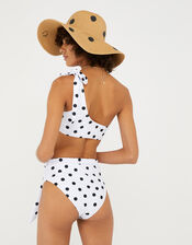 One-Shoulder Polka-Dot Bikini Top, White (WHITE), large