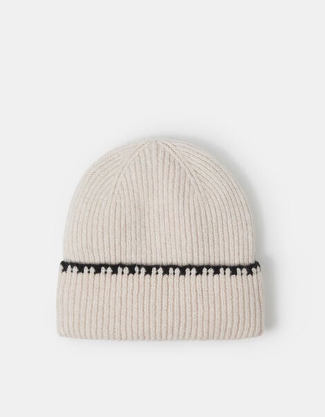 Contrast Ribbed Beanie Hat, , large