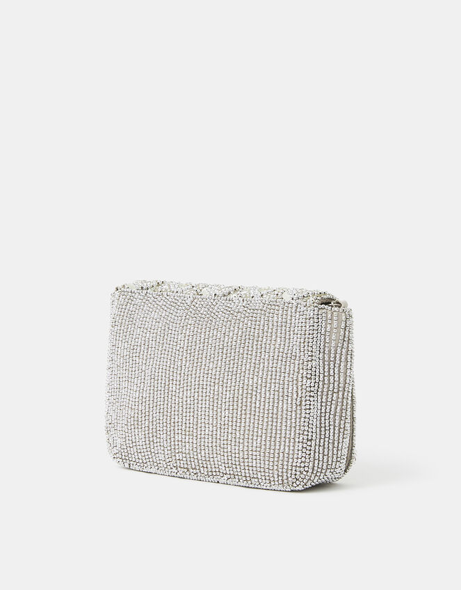 Embellished Fold Over Clutch Bag, Silver (SILVER), large