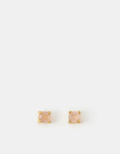 14ct Gold-Plated Rose Quartz Stud Earrings, , large
