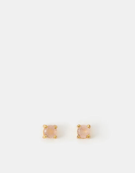 14ct Gold-Plated Rose Quartz Stud Earrings, , large
