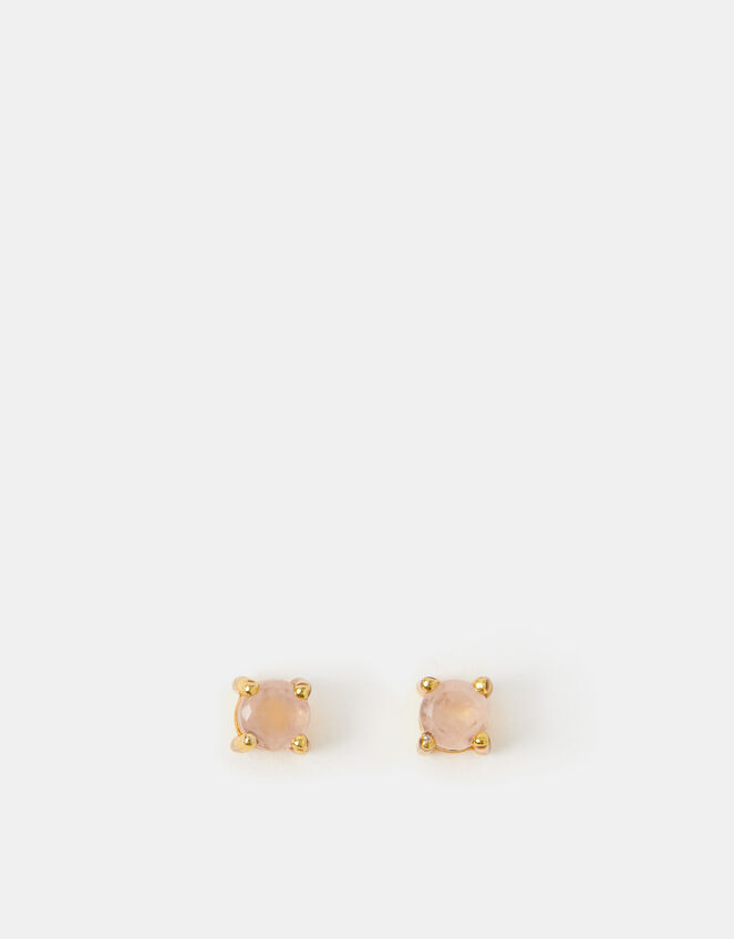 14ct Gold-Plated Rose Quartz Stud Earrings, , large