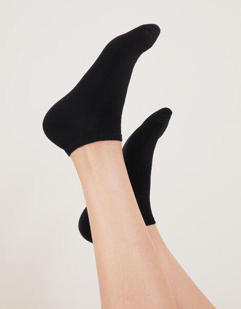 Supersoft Cotton Ankle Socks Set of Three Black, Black (BLACK), large