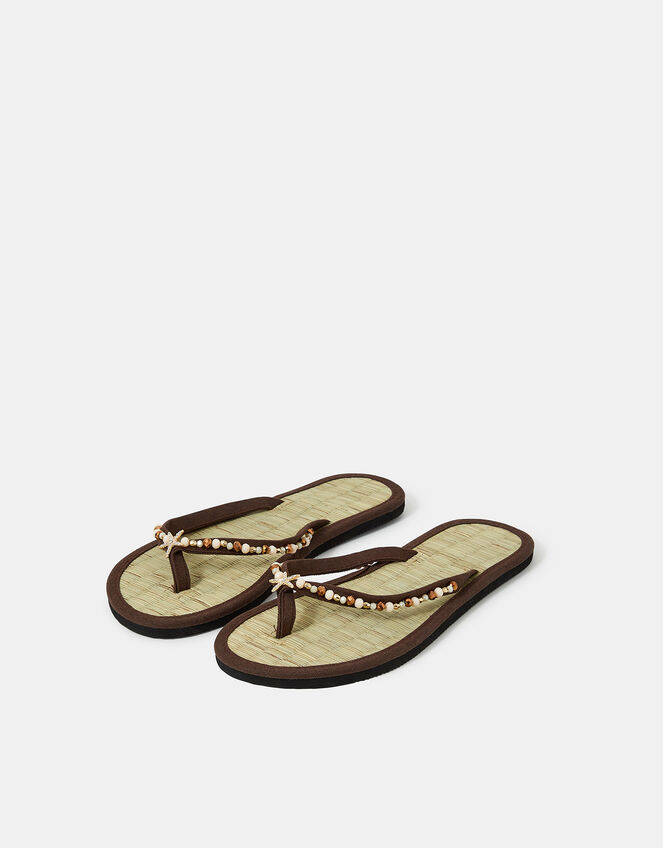 Sparkle Starfish Seagrass Flip Flops, Brown (BROWN), large
