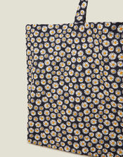 Daisy Print Cotton Shopper Bag Navy, , large