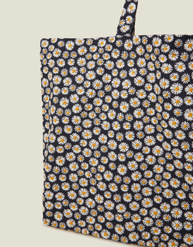 Daisy Print Cotton Shopper Bag Navy, , large