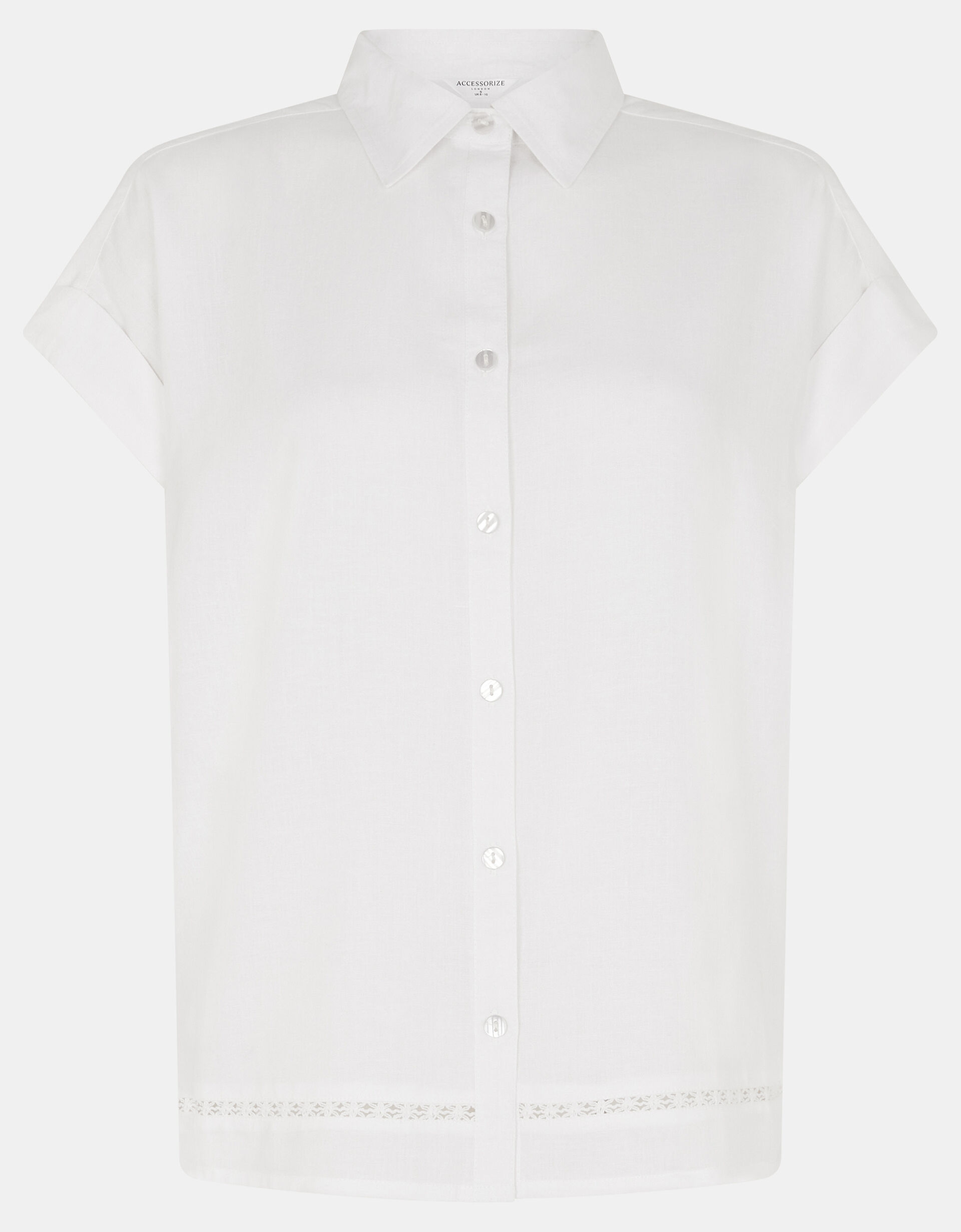 Lace Trim Linen Shirt , White (WHITE), large