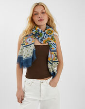 Lightweight Tile Print Scarf, , large