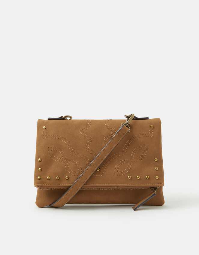 Fold Over Zip Western Crossbody Bag, , large