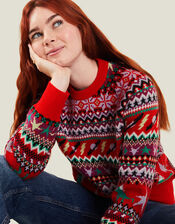 Christmas Dinosaur Knit Jumper, Red (RED), large