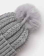 Pom-Pom Beanie Hat, Grey (GREY), large