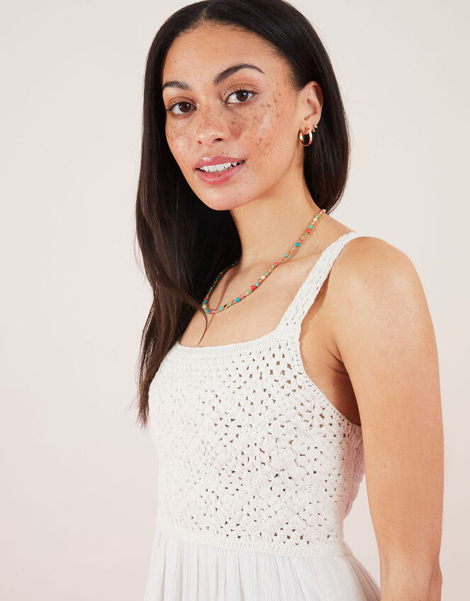 Crochet Bodice Tiered Maxi Dress, Ivory (IVORY), large