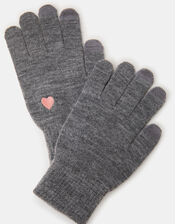Heart Embroidered Touchscreen Gloves, Grey (GREY), large