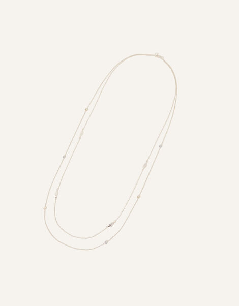 Sterling Silver Plated Long Leaf Necklace, , large