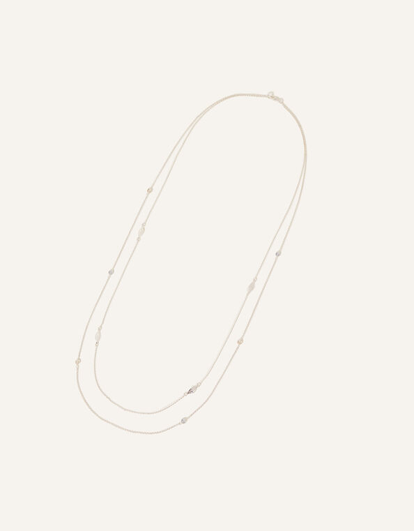 Sterling Silver Plated Long Leaf Necklace, , large