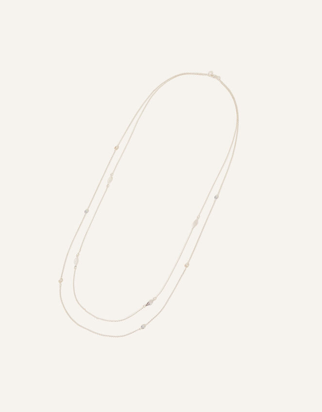 Sterling Silver Plated Long Leaf Necklace, , large