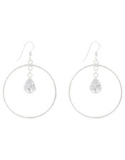 Sterling Silver Hooped Drop Earrings with Crystals, , large