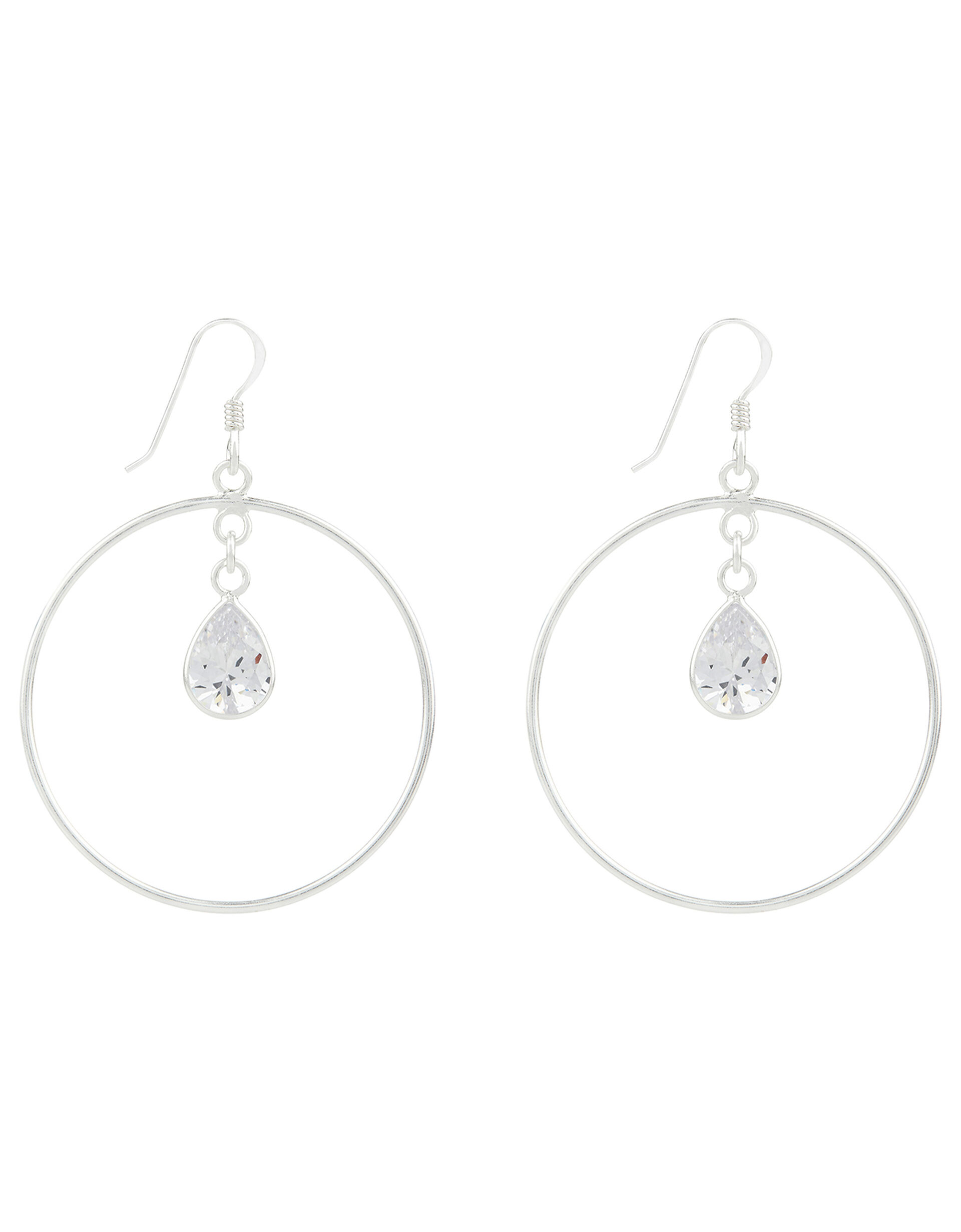 Sterling Silver Hooped Drop Earrings with Crystals, , large