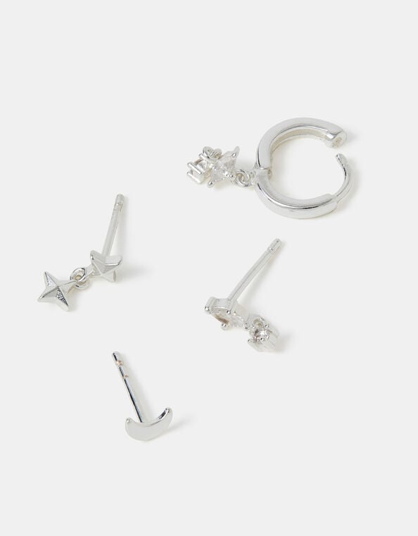 4-Pack Sterling Silver-Plated Celestial Stud & Hoop Earrings, , large