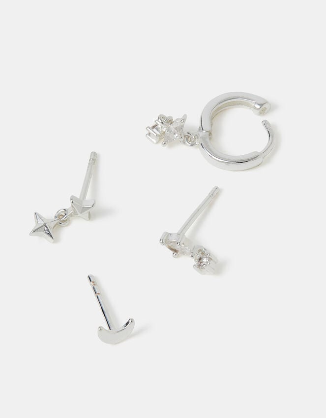 4-Pack Sterling Silver-Plated Celestial Stud & Hoop Earrings, , large