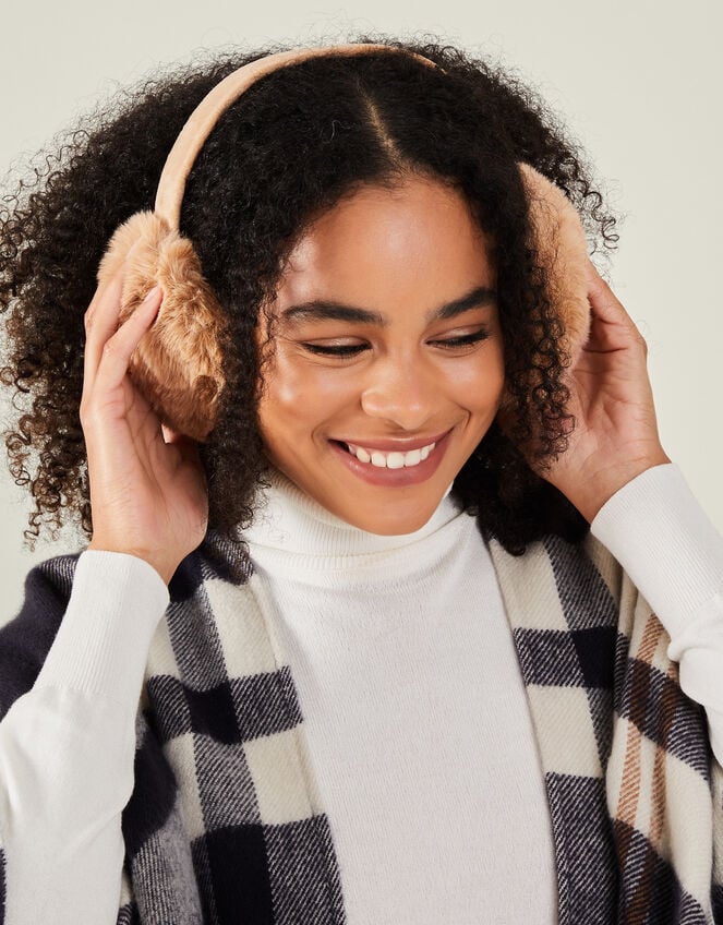 Faux Fur Earmuffs, Natural (NATURAL), large