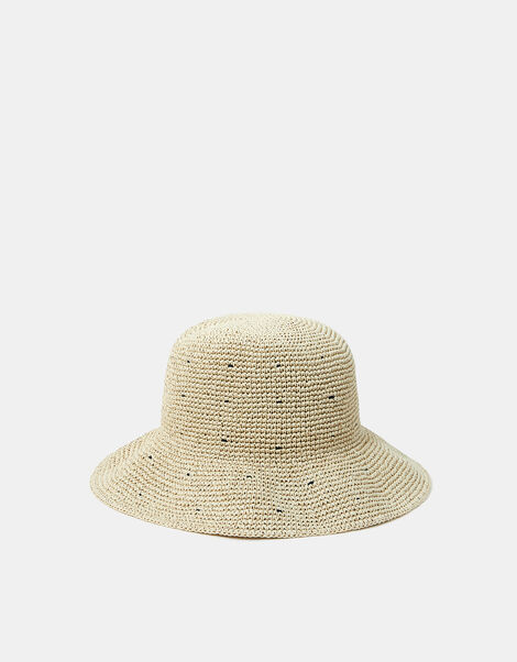 Spot Straw Bucket Hat Natural, , large