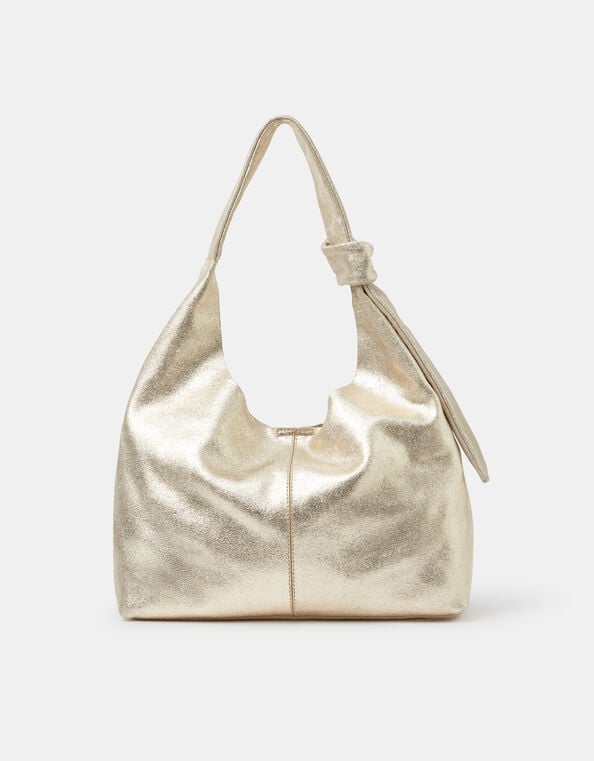 Slouchy Knot Leather Shoulder Bag, Gold (GOLD), large