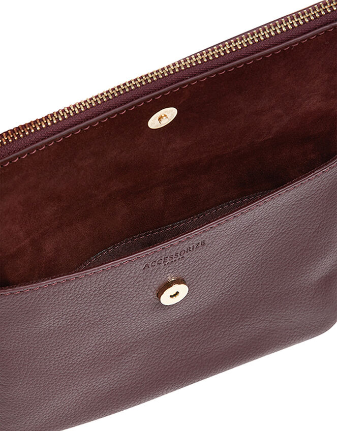 Leather Foldover Pouch, Red (BURGUNDY), large
