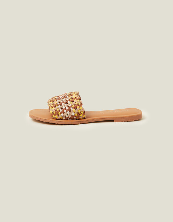 Leather Woven Sliders, Natural (NATURAL), large