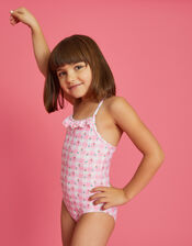 Girls Strawberry Print Swimsuit, Pink (PINK), large