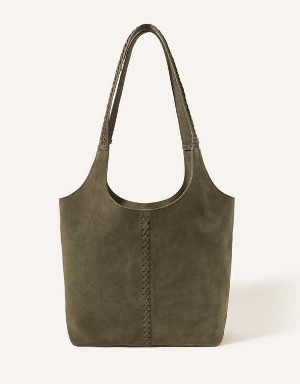 Suede Shoulder Bag, Green (KHAKI), large