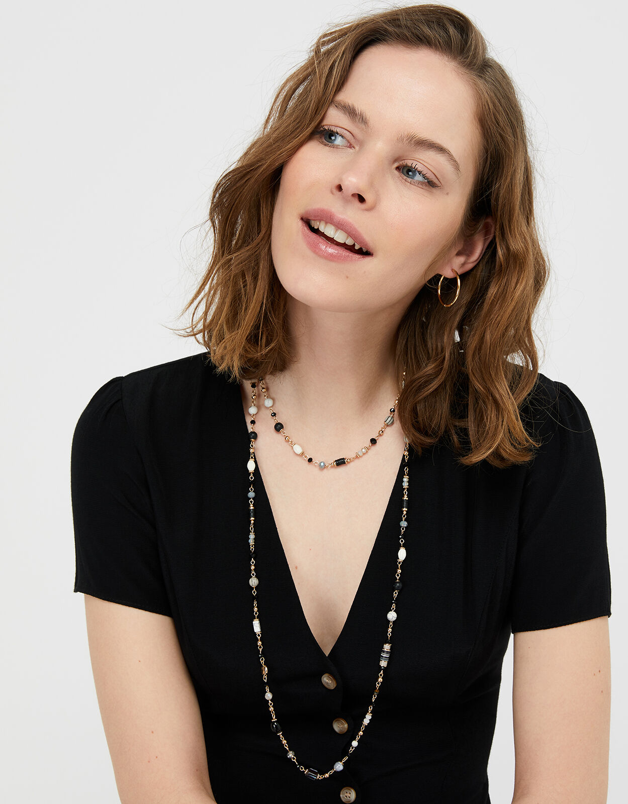sterling silver jewellery york Boho Fashion Jewellery: 96cm Long Gold  Necklace with Worn Metallic Circles and Coins and Black and Grey Beads  (EV5)A) Sterling silver jewellery range of Fashion and costume and