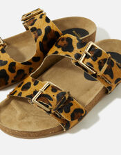 Leopard Buckle Footbed Sandals, Leopard (LEOPARD), large