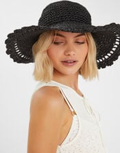 Scallop Floppy Straw Sun Hat, , large