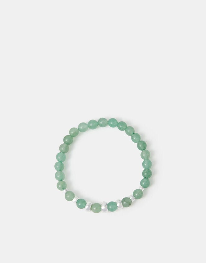 Sterling Silver-Plated Semi-Precious Stretch Bracelet, Green (GREEN), large