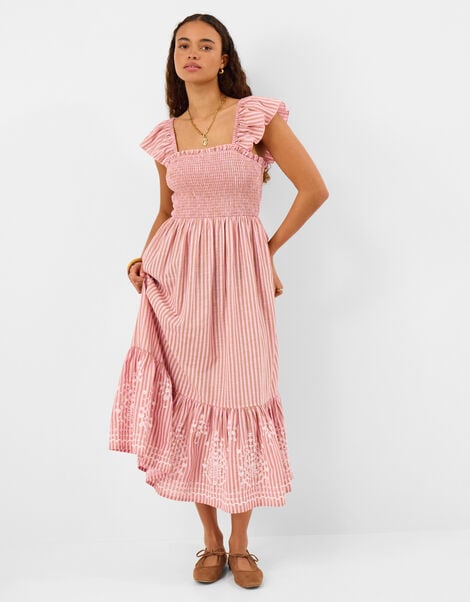 Embroidered Stripe Midi Dress, Pink (PINK), large