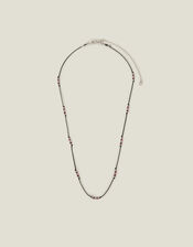 Sterling Silver-Plated Beaded Cord Station Necklace, , large