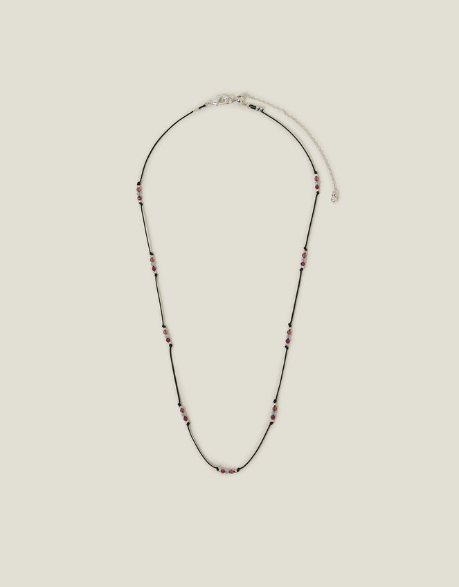 Sterling Silver-Plated Beaded Cord Station Necklace, , large